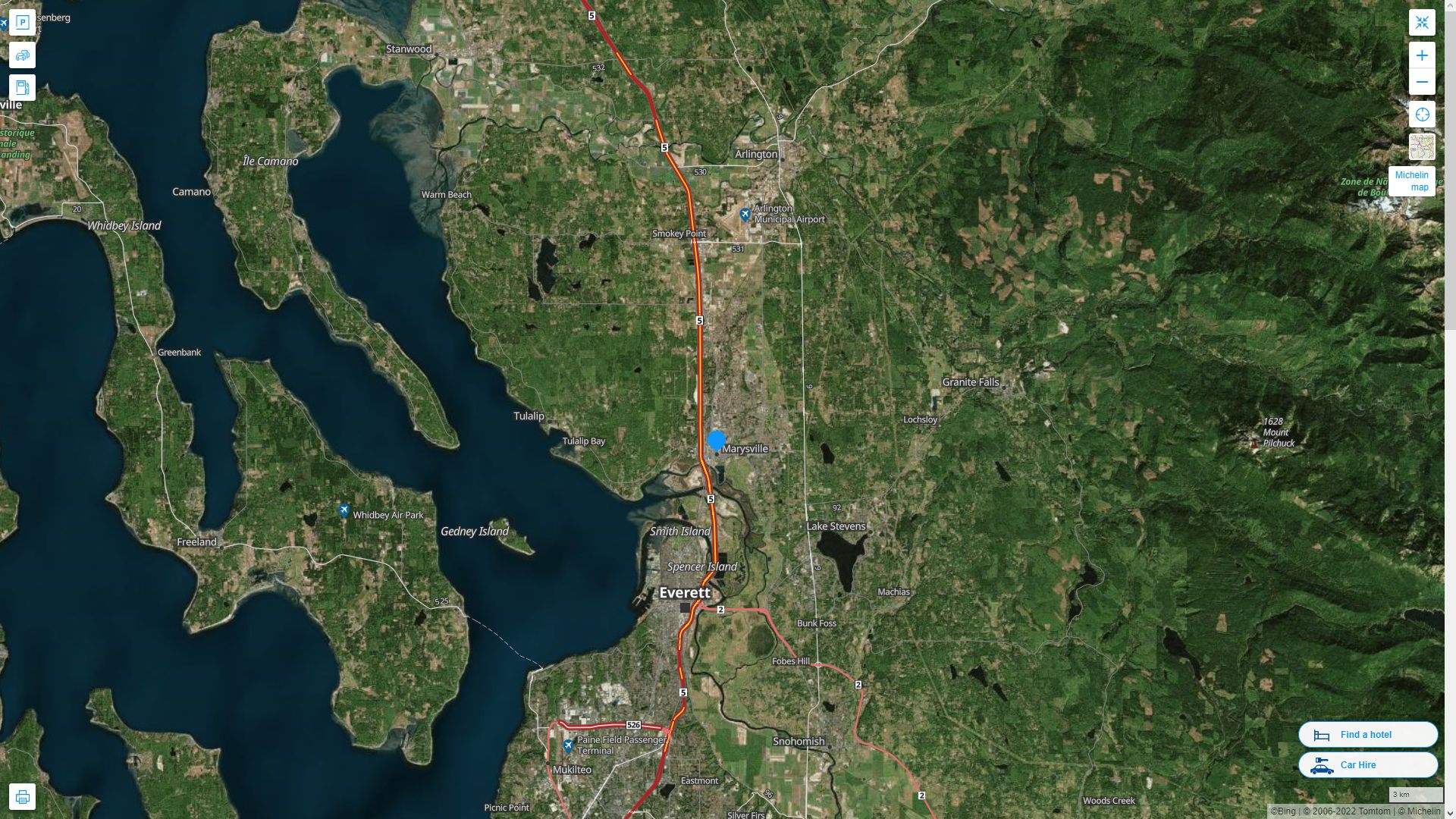 Marysville Washington Highway and Road Map with Satellite View